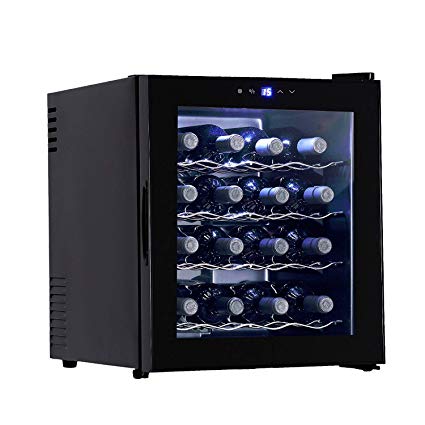 16 Bottles Wine Cooler, KUPPET Thermoelectric Freestanding Chiller-Counter Top Red/White Wine, Beer and Champagne Wine Cellar-Digital Temperature Display-Double-layer Glass Door-Quiet Operation