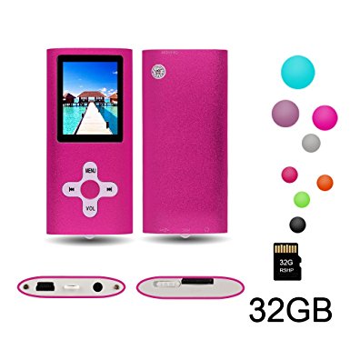 RHDTShop MP3 MP4 Player with a 32 GB Micro SD card, Support UP to 32GB TF Card, Portable Digital Music Player / Video / Media Player / FM Radio / E-Book Reader, Ultra Slim 1.7” LCD Screen, Pink