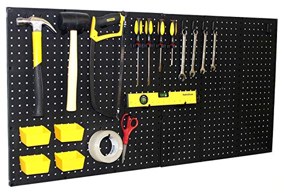 WallPeg (2) Black Plastic Pegboard Panels – 48” Wide Garage Tool Pegboard – AM 202