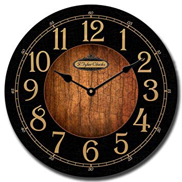 The Big Clock Store Black & Wood Wall Clock, Available in 8 sizes, Most Sizes Ship the Next Business Day, Whisper Quiet.