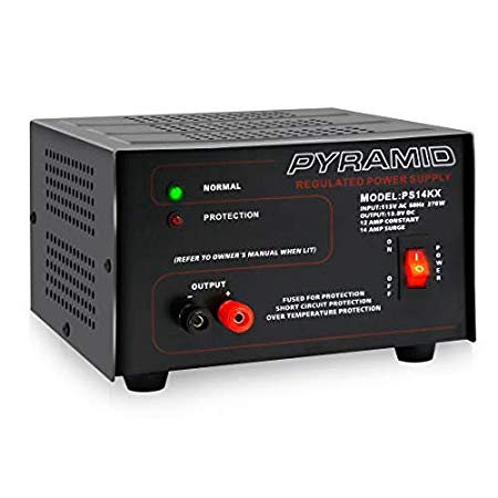 Universal Compact Bench Power Supply - 12 Amp Linear Regulated Home Lab Benchtop AC-to-DC 12V Converter w/ 13.8 Volt DC 115V AC 270 Watt Power Input, Screw Type Terminals,Cooling Fan- Pyramid PS14KX.5