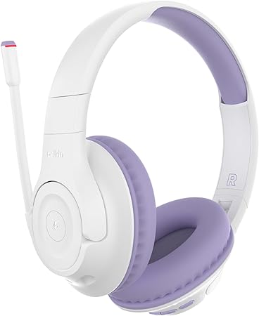 Belkin SoundForm Inspire Wireless Over-Ear Headset for Kids, Headphones for Girls and Boys, Online Learning, & Travel with Built-In Microphone-Compatible with iPhone, iPad, Galaxy, and More - Lavender