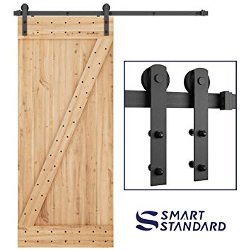 SMARTSTANDARD 6ft Heavy Duty Sturdy Sliding Barn Door Hardware Kit -Smoothly and Quietly -Easy to Install -Includes Step-by-Step Installation Instruction Fit 36" Wide Door Panel (I Shape Hanger)