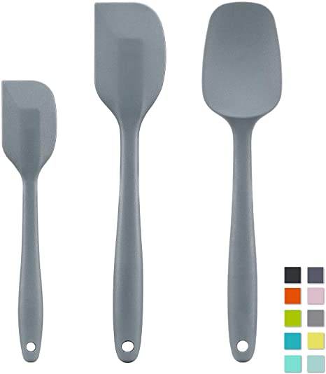 Cooptop Silicone Spatula Set - Rubber Spatula - Heat Resistant Baking Spoon & Spatulas - Pro Grade Non-stick Silicone with Steel Core (Neutral Grey)