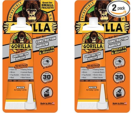 Gorilla Heavy Duty Construction Adhesive, 2.5 ounce Squeeze Tube, White, (Pack of 2)