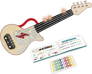 Hape Learn with Lights Electronic Ukulele Red | Leaning and Band Mode | Musical Instrument