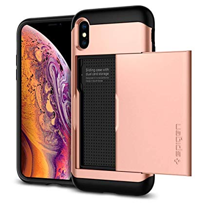 Spigen Slim Armor CS Case with Slim Dual Layer Wallet Design and Card Slot Holder Compatible with Apple iPhone Xs (2018)/ iPhone X (2017) - Rose Gold