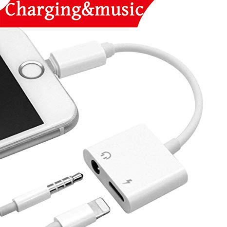 Headphone Adapter for iPhone Adapter 2 in 1 Charger Adapter 3.5mm Jack Convertor Headset Adaptor Earphone Cables Female Music Stereo Extender Earpiece Aux with for iPhone 7 8 X for iOS 10.3 or Later