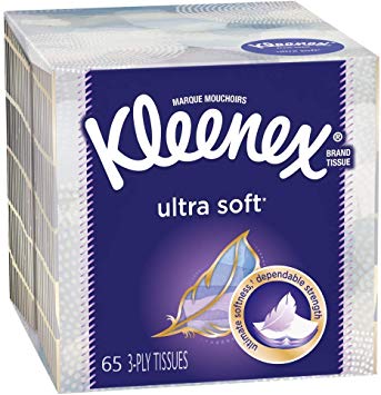 Kleenex Ultra Soft Facial Tissues, 1 Cube Box, 65 Tissues (Packaging May Vary)