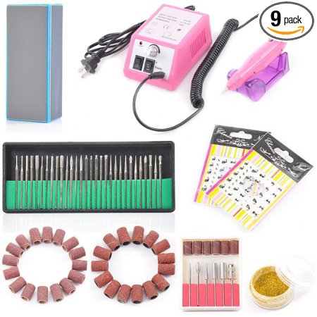Complete Professional Finger Toe Nail Care Electric Nail Drill Machine Manicure Pedicure Kit Electric Nail Art File Drill w/ Pink Machine Set(H3)