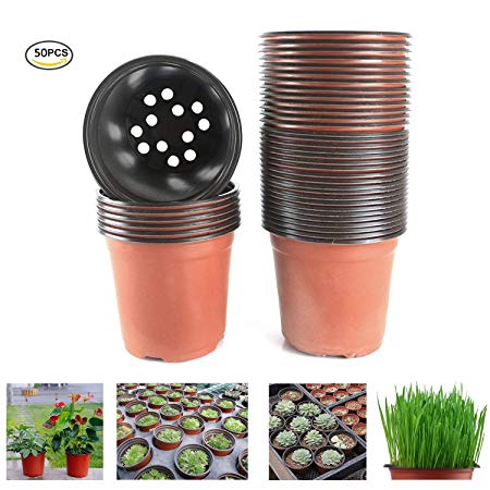 Oubest Plastic Plant Nursery Pots 4" 50 pcs Reusable for Seed Starting Seedlings Cuttings Transplanting Flower Plant Pots