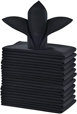 Cieltown Polyester Cloth Napkins 1-Dozen, Solid Washable Fabric Napkins Set of 12, Perfect for Weddings, Parties, Holiday Dinner (17 x 17-Inch, Black)
