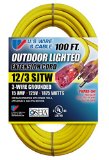 US Wire 74100 123 100-Feet SJTW Yellow Heavy-Duty Lighted Extension Cord