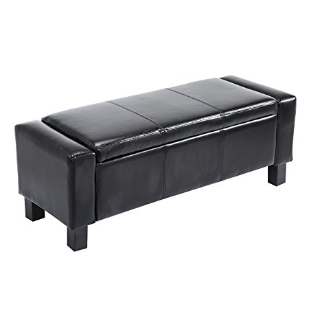 Homcom 43” Faux Leather Ottoman Storage Bench (Black)