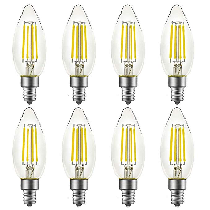 LED B10/B11 Candelabra Light Bulbs, Daylight 5000K, 5 Watt(60W Equivalent) 500 Lumen, E12 Base, Chandelier LED Edison Bulbs, 8 Packs