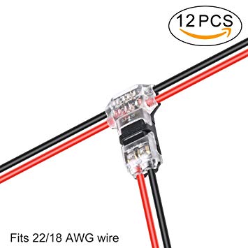 Wire Connectors - TYUMEN 12pcs 2 Pin 2 Way Low Voltage Universal Compact Wire T Tap Connectors, No Wire-Stripping Required, Toolless Wire Connectors, Quick Splice Wire Wiring Connector for AWG 18-24