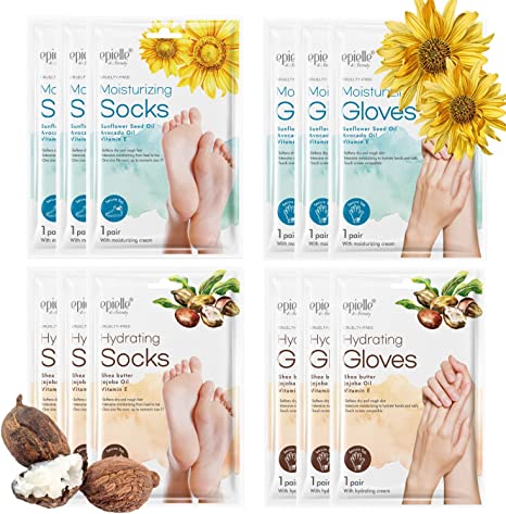 NEW Epielle Hydrating & Moisturizing Gloves & Socks Masks Combo 12pk for Hand and Foot - Dry hand, Dry cracked heel | Sunflower Seed Oil, Avocado oil, Vitamin E, Shea butter, Jojoba Oil, Vitamin E, Beauty Gifts | Holiday Stocking Stuffers | Christmas Gifts