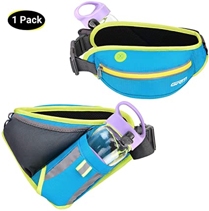 GRM Running Belt Hydration Waist Pack for Running, Adjustable & Multifunction Running Hydration Belt with Water Bottle Holder for Phone up to 6.5", Perfect for Women Men, Blue/Black