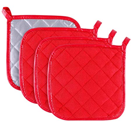 Pot Holders Cotton Made Machine Washable Heat Resistant Coaster Pot Holder for Cooking and Baking (4, Red)