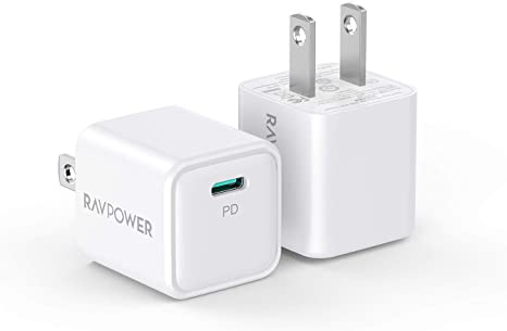 USB C Charger, RAVPower 2-Pack 20W USB C Power Delivery Wall Charging Adapter, PD3.0 Fast Charger Compact for iPhone 12/Mini/12 Pro/Max/11, iPad Pro, Galaxy, Pixel,Switch, AirPods Pro White