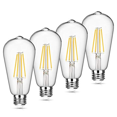 SENDILONEN Vintage LED Edison Bulbs 6W, Antique Warm White Light Bulb 2800K 550 Lumen, 60W Equivalent, ST64 Classic LED Filament Bulb E26 Medium Base Decorative Bulb, Non Dimmable, Pack of 4