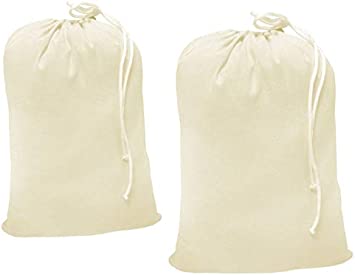 PACK of 2, 100% Cotton Extra-Large Laundry Bag 24 Inches by 36 Inches in Natural Color by Linen Clubs - Lightweight and Durable, gives you a long-term solution to your laundry carrying needs