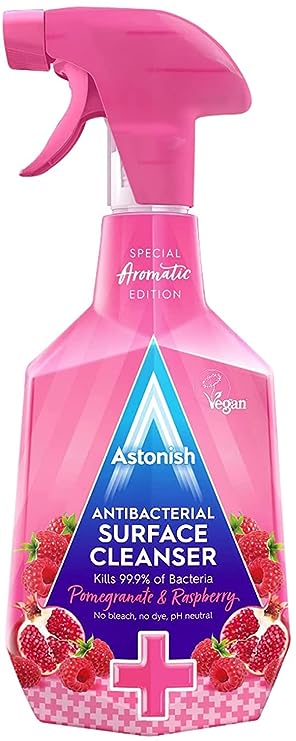 Astonish Multi-Purpose Antibacterial Surface Cleanser Pomegranate & Raspberry, 750ml | Kills 99.9% of Bacteria | No Bleach and No Dye | Special Aromatic Edition | Vegan & Cruelty-Free