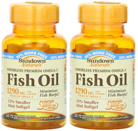 Sundown Naturals Naturals Odorless Premium Omega-3 Fish Oil, 72 Softgels (Pack of 2) Total 144