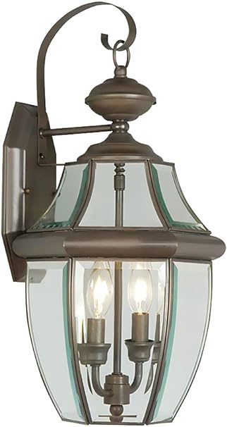 Livex Lighting 2251-07 Monterey 2 Light Outdoor Bronze Finish Solid Brass Wall Lantern with Clear Beveled Glass, 20.25" x 10.5" x 20.25"