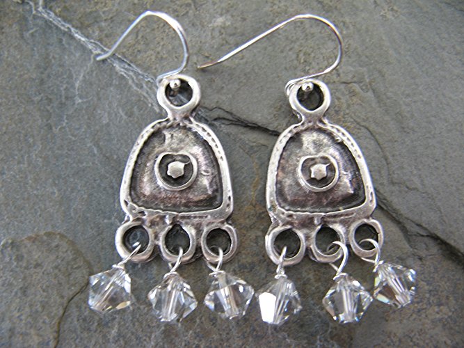 Artisan Mixed Metals and Swarovski Crystal Bohemian Style Earrings on Sterling Silver Earring Wires