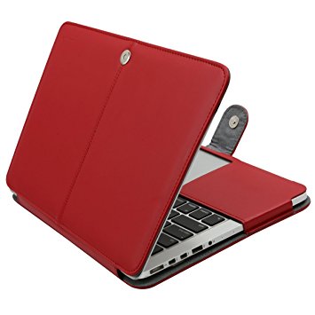 Mosiso PU Leather Case Only for [Previous Generation] MacBook Pro Retina 15 Inch No CD-Rom A1398, Premium Quality Book Cover Folio Case with Stand Function, Red