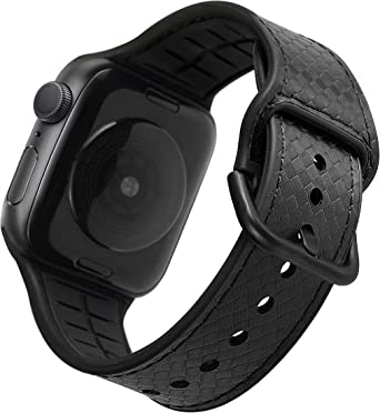 SLIFTER Camo Canvas & Carbon Fiber Pattern & Leather with Silicone Lining Bands Compatible with Apple Watch for Men, Quality Sweat-proof Outdoor Strap for iWatch 42mm/44mm/45mm All Series