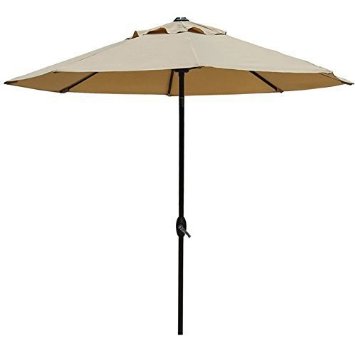 Abba Patio 9 Ft Market Aluminum Umbrella with Push Button Tilt and Crank 8 Steel Ribs and Wind Vent 100 Polyester Beige