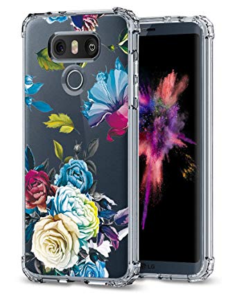 LG G6 Case,LG G6 Case with Flower,LUOLNH Slim Shockproof Clear Floral Pattern Soft Flexible TPU Back Cover for LG G6 (Blue Rose)