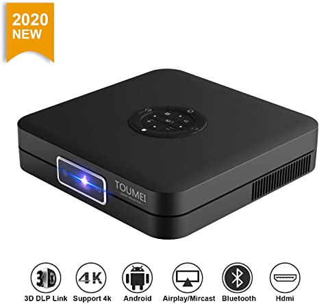 TOUMEI K1 3D Mini Smart Projector 350 ANSI Lumens High Brightness DLP Projector 30000Hrs Life 1080p 4K Video decoding Support WiFi Bluetooth 4.2 Electro Focus Compatible with PS4,PC via HDMI USB
