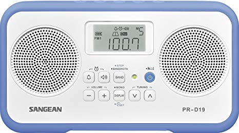 Sangean PR-D19BU FM Stereo/AM Digital Tuning Portable Radio with Protective Bumper (White/Blue)