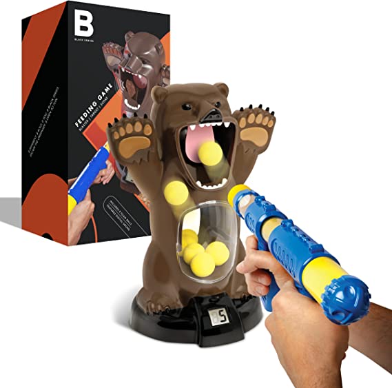 BLACK SERIES The Hungry Bear Target Launcher Game with Digital Sound and LCD Scorekeeper, 8 Foam Balls for Safe Indoor/Outdoor Play, Perfect Birthday