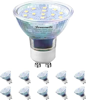 DEWENWILS 10-Pack GU10 LED Bulb Dimmable, 5000K Daylight White, 5W(50W Halogen Bulbs Equivalent), Track Light Bulbs for Kitchen Range Hood, Living Rroom, Bathroom, 500LM, UL Listed