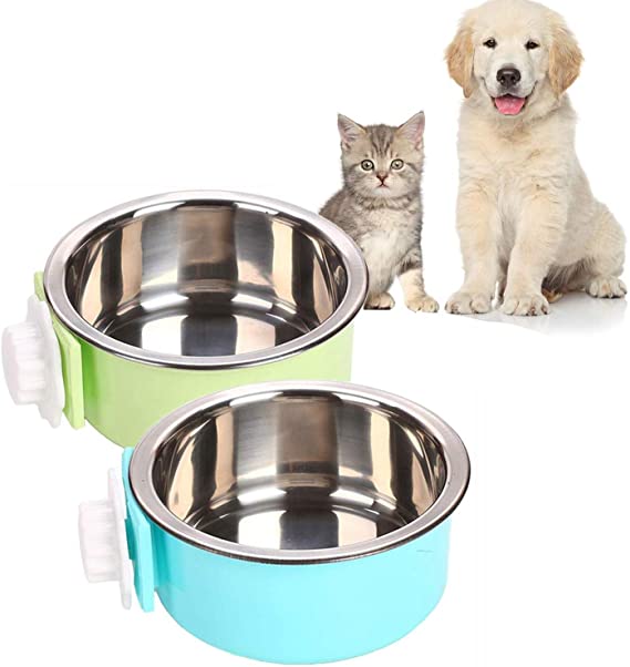 YEIRVE Crate Dog Food Water Bowls, 2-in-1 Plastic Bowl & Stainless Steel Pet Bowl, Removable Hanging Cat Food Bowls Perfect for Crates, Healthy & Hygienic Bowls Bowl.