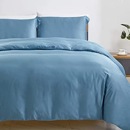 CozyLux 100% Organic Bamboo Duvet Cover Set Twin Size Blue 2PCS 300TC Luxury Comforter Cover 68" x 90", Oeko-Tex Cooling Bamboo Duvet Covers with Zipper Closure and Corner Ties