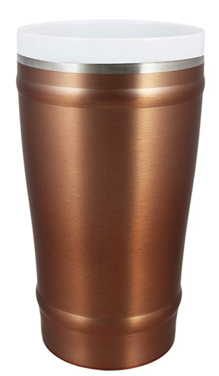 CeramiSteel 16 ounce Beer Pint Glass with Lid | Ceramic Lined Stainless Steel | Vacuum Insulated and BPA Free | Copper Paint Finish