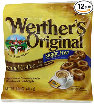 WERTHER'S ORIGINAL Sugar Free Caramel Coffee Hard Candies, 1.46 Ounce Bag (Pack of 12), Hard Candy, Bulk Candy, Individually Wrapped Candy Caramels, Caramel Candy Sweets, Bag of Candy, Hard Candy Bulk