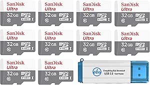 SanDisk Ultra 32GB microSDHC Memory Card (10 Pack) UHS-I Class 10 SDSQUNS-032G-GN3MN Bundle with (1) Everything But Stromboli 3.0 SD/TF Micro Card Reader