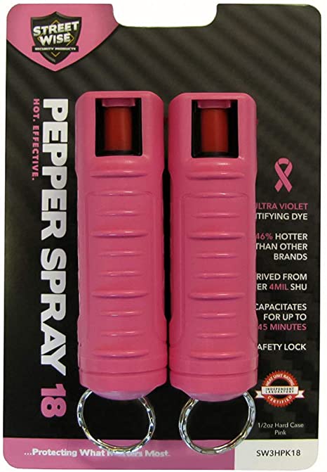 StreetWise 18 Pepper Spray - (Pack of 2) - 1/2 oz Pink Molded Keychain - 46% Stronger Than Competing Brands