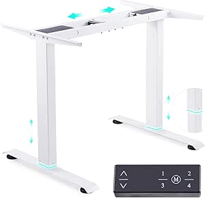 CO-Z Bureau Assis Debout de 2 Moteurs, Cadre de Table Ergonomique Réglable Electriquement, Bureau Electrique en Hauteur Régable à 2 Etages, Blanc