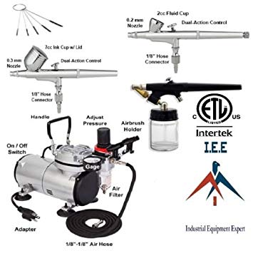 I.E.E Complete Airbrush Kit Air Compressor 3 Airbrush Hobby Auto Paint