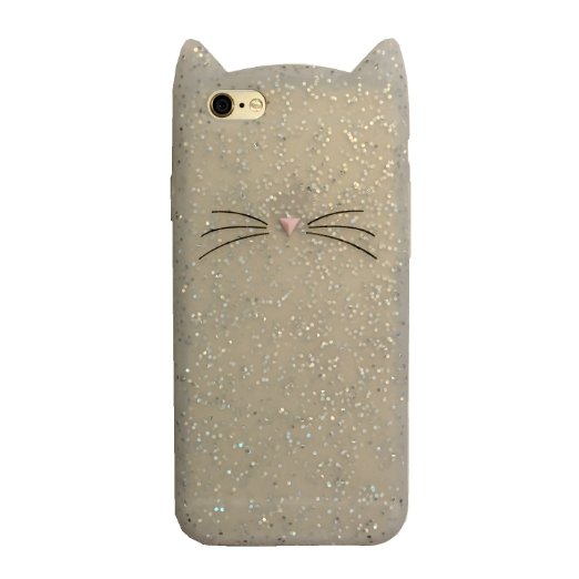 iPhone 6S Case, MC Fashion Cute 3D Gray Glitter MEOW Party Cat Kitty Whiskers Soft Silicone Case for Apple iPhone 6/6S 4.7" (Cat-Glitter)