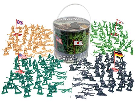 Army Men Action Figures -soldiers of WWII- Big Bucket of Army Soldiers - Over 200 Piece Set