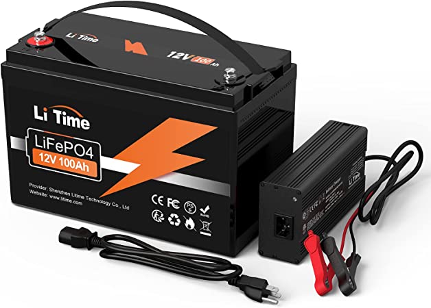 Ampere Time 12V 100Ah LiFePO4 Battery with 14.6V 10A Dedicated Lithium Battery Charger; Built-in 100A BMS, 4000  Cycles, for RV, Solar, Marine, Overland, Off-Grid Application…