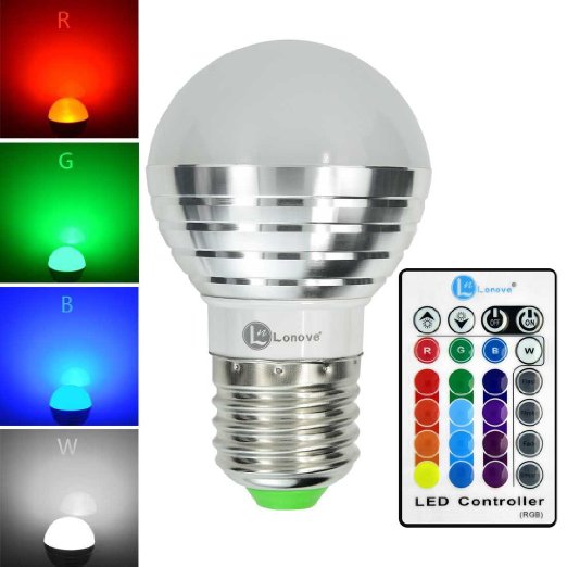 LONOVE® 16 Colors Change 3W E27/E26 Standard Screw Base Dimmable Lamp RGB LED Magic Light Bulb 24Key IR Remote